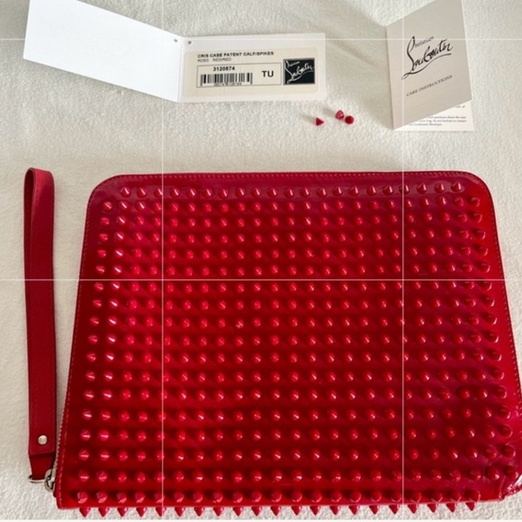Christian Louboutin Other - Christian Louboutin Red patent cris spiked leather Pouch for I pad or much more!